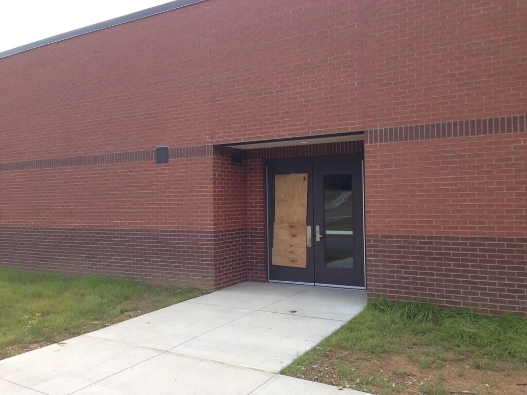 The door at the New Carter Elementary School where 20 of our computers went out with being detected. 