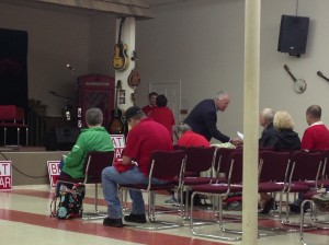 State Rep and Candidate for US Senate Joe Carr greets attendees before the forum began