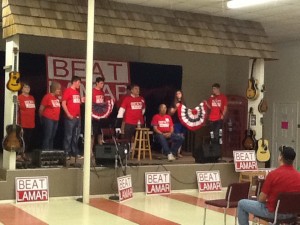 Members of the Blount Co TEA party, Roane County TEA party and other organizers stand with Michael Patrick Leahy of the Beat Lamar project as the forum begins