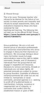 A screen shot of the requirements for membership in the Closed Facebook BAT Group