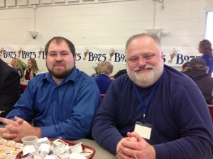 Bo Bennett, Candidate for County Commission Seventh District on the left and Walt Wojnar Board Member of the O'Connor Center and notable Notary Public appear happy and satisfied after eating their pancakes. 