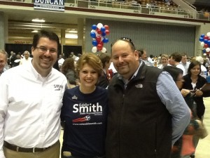 REPUBLICAN State Representative Candidate Eddie Smith, his wife Lana Keck Smith and myself on the floor of the BBQ