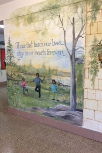 The Memorial Mural inside Sunnyview Primary memorializing the teacher and two students. 