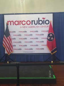 The stage and backdrop used by Tennessee for Rubio on Thursday