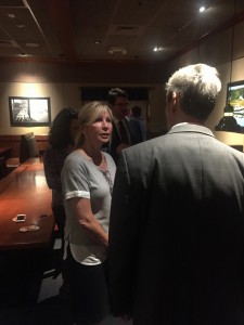 Lori Boudreaux talking with Gary Loe at a recent West Knox Republican Club Meeting