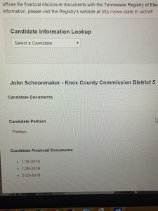 Knox Co Election Commission website shows that Schoonmaker has NOT filed an Appointment of Treasurer designation