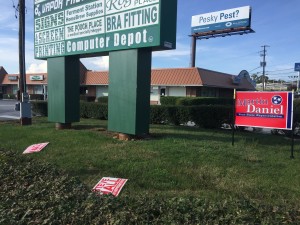 The Steve Hall signs that got pulled and littered on the shopping center property