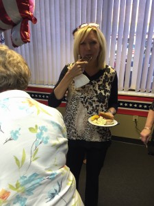 Loudon County GOP Chair Melissa Browder sampling the food