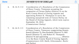 Knox County Commission agenda item for next Monday's workshop, Dailey is putting his Campaign Treasurer on the BZA to replace himself.