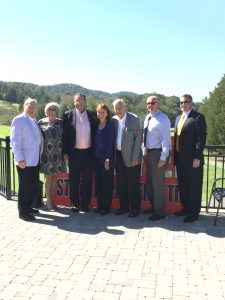 Dr. Julian Ahler, Mrs. Marilyn Calfee, State Representative Kent Calfe, TN Speaker Beth Harwell, Mr. Jerry Turbyville, Roane County Executive Ron Woody and Roane Alliance CEO Wade Creswell at the Oak Ridge Country Club event on October 6, 2016.