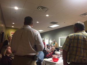 Loudon County Republican Vice Chairman Leon Shields standing (left) greeting all in attendance. 