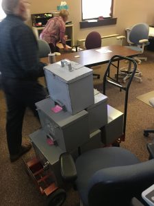 The six boxes still locked up since Tuesday night 11/8/2016 containing the provisional ballots. 