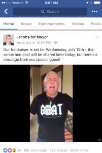 Screenshot of the Jacobs FB post announcing Ric Flair