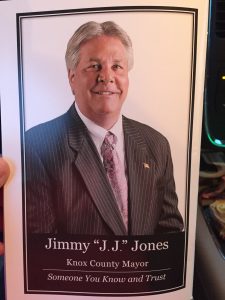 The back cover is our Sheriff Jimmy JJ Jones. Just last week, he withdrew from the 2018 Knox County Mayor Race