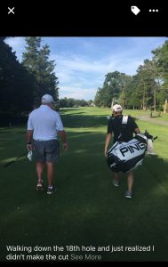 Busler with his caddy at the golf outing provided to him from Priority Ambulance. Why could he not carry his own bag? Source: Busler Facebook Page