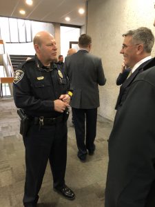 KCSO Chief of Adminstration Lee Tramel talking with Knox Co Fourth Circuit Court Judge Greg McMillian 