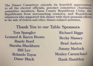 Table Sponsors for the 2018 Knox County Republican Party Lincoln Day Dinner 