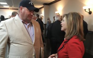 Brian Hornback talking to Congresswoman Marsha Blackburn at the Knox County Lincoln Day Dinner on March 22, 2018