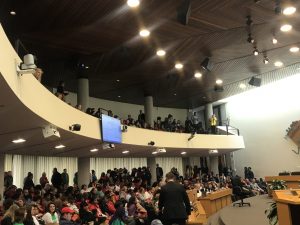 A view of the full balcony of the Large Assembly Room of the City County Building for the Knox County School Board Meeting 