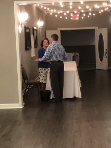 Club Member Mary Ann Thompson talking with Republican Jimmy Matlock, Candidate for US Congress