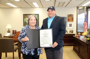 Knoxville Mayor Madeline Rogero presenting proclamation for Pulmonary Fibrosis Month to Brian Hornback  