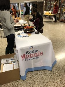 Eddie Mannis provided that breakfast staple of Chickfila chicken minis. Fletcher Burkhardt provided Orange Juice, both tables in the picture