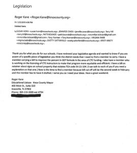 Email that Mayor Jacobs employee Former State Rep. Roger Kane sent