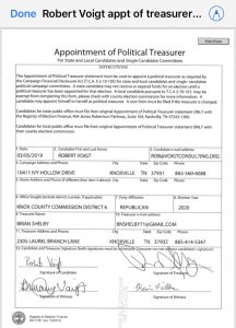 Appointment of Treasurer form filed this morning with the Knox County Election Commission