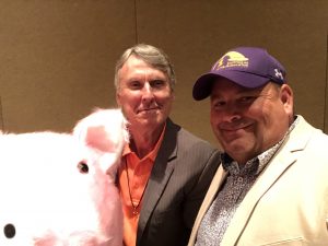 David Williams, a candidate for City Council at Large Seat C and his mascot Salami, the piggy 