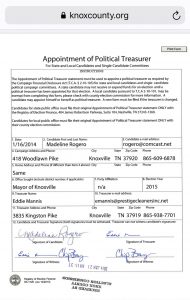 Appointment of Treasurer Eddie Mannis for Democrat Madeline Rogero