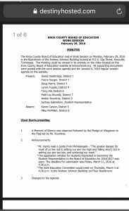February 29, 2016 - KNOX County School Board Meeting Minutes 