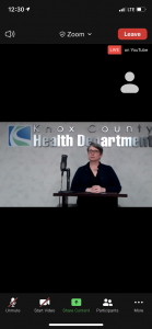 Screenshot of Dr. Martha Buchanan at the 5/20/2020 Zoom media Briefing