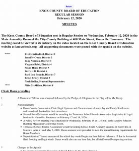 February 12, 2020 Knox County School Board Meeting Minutes 