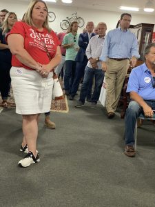 TN REPUBLICAN Gina Oster candidate for TN State House District 18 listens as does TN State Rep. Jason Zachary