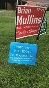 A homemade sign against Calfee’s opponent in Rockwood on Election Day 8/6/2020