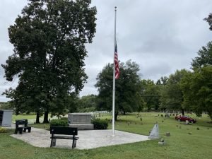 flag is at half staff for the death of Supreme Court Justice Ruth Bader Ginsberg on 9/26/2020