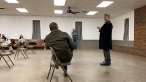 Corcoran informing those in attendance about the March 6, 2021 Knox County Republican Party Reorganization to be held at Crown College of the Bible