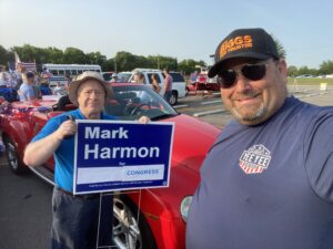 Mark Harmon with his sign and myself before the 2021 Town of Farragut parade began 