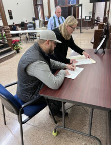 Justin Biggs filing out his qualifying petition for Knox County Trustee 12/20/2021 - source: Biggs Facebook page