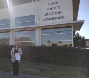 Davis outside the Knox County Election Commission office in West Knoxville 
